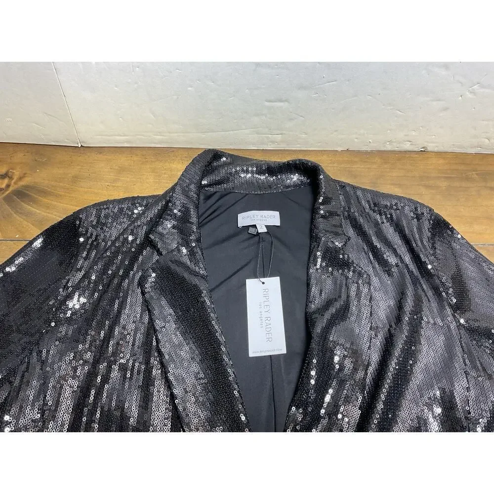 RIPLEY RADER Black Sequin Oversized Blazer Jacket Size 2 Small NWT